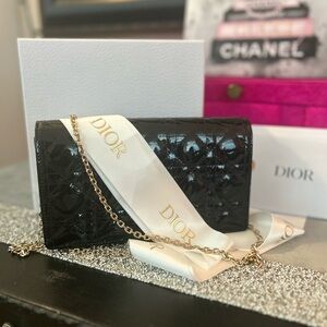 Dior Cannage Lady Dior Pouch Black Patent